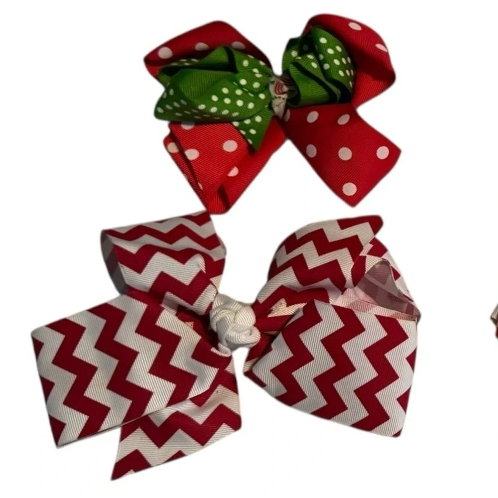Girls Christmas Hair Bows Handmade Holiday Snowman Santa Claus Red